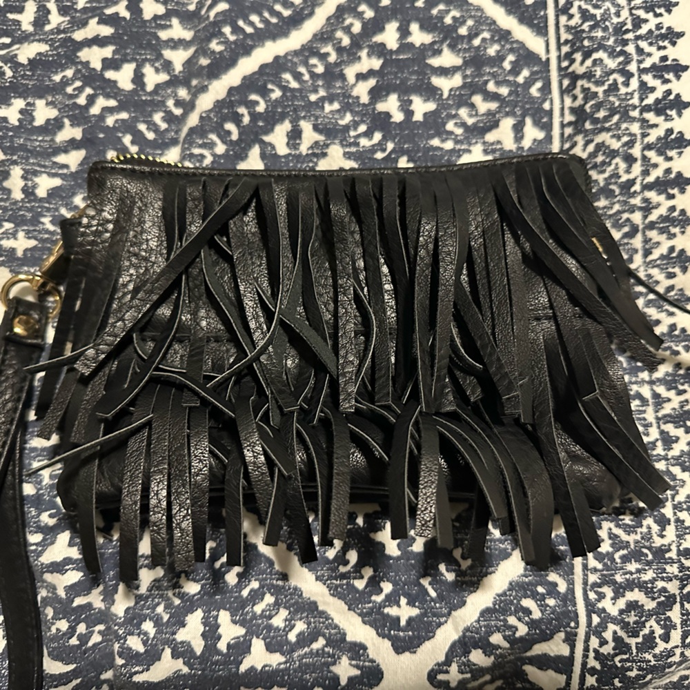 Black fringe wristlet